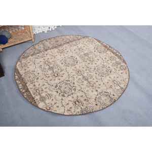 Tapis en Laine Marron Beige Traditionnel Vintage 4.8X4.7 ft Fait à la Main Abstrait Patchwork Design Rectangle Couloir Motif Viscose Latex - Product Image 3