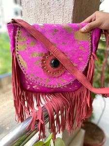 Stylish Cowhide Fur Leather <b>Handbag</b> Sling Bag Handmade Bags - Product Image 5