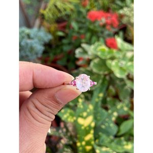925 <b>Silver</b> Gemstone <b>Ring</b> with Rose Quartz & Ruby <b>Statement</b> Pear Shape Fine Jewelry for Engagement Inlaid with Pearl - Product Image 2