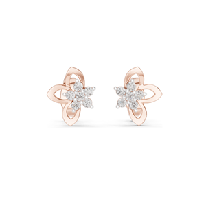 Boucles d'oreilles clous florales en or 18 carats avec diamants de laboratoire de 0,18 ct, clarté VVS-VS EF, disponibles en or jaune, or rose, or blanc et argent - Product Image 1