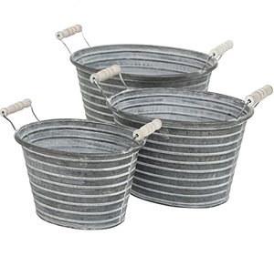 Pots de jardinière de finition antique de haute qualité avec poignées en bois Lot de 3 finitions en poudre blanche pour la maison, le balcon, l'hôtel et le jardin - Product Image 1