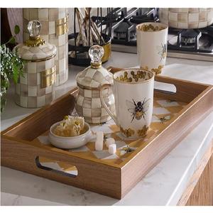 ถาดไม้หรูหราพร้อมกรอบเพชรรูปผึ้งที่ทนทานและที่จับที่สะดวกสำหรับตกแต่งโต๊ะอเนกประสงค์ - Product Image 3