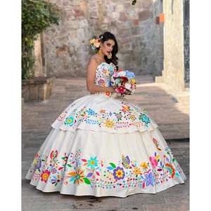 Vestido de Quinceañera Blanco Bordado para Mujer, Vestido de Fiesta Mexicano sin Tirantes con Flores, Vestido de Novia Tradicional con Bordado a Mano - Product Image 1
