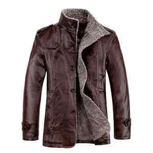 Veste en cuir tendance à carreaux marron doublée pour homme, coupe décontractée, boutonnée, manches longues, pour l'hiver - Product Image 2