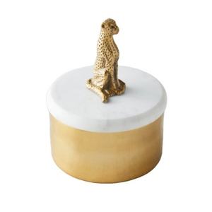 Boîte à boucles d'oreilles en métal et marbre Rangement à bijoux Qualité de première qualité Forme ronde Boîte à bijoux faite à la main Solutions de rangement élégantes - Product Image 1