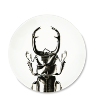 Ensemble de vaisselle en céramique ronde de 3 pièces, assiettes Faune & Flore par Excelsa, technique de tampographie, design animal noir
