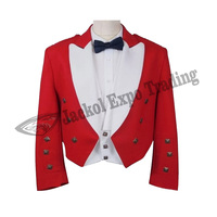 Gilet en laine rouge fait main Prince Charlie avec gilet et manteau kilt écossais pour homme, sur mesure, anti-UV, pour mariage