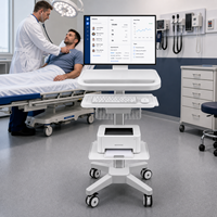 Chariot de travail médical de bureau intégré de 870 mm de hauteur avec plateau pour clavier et étagère pour imprimante
