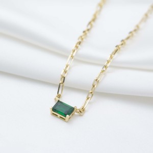 Collier ras-de-cou en argent sterling 925 fait main en Turquie, design minimaliste avec pierre émeraude de forme carrée - Cadeau - Product Image 2