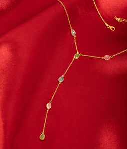 Collar de Calcedonia de 3 gemas con cadena de eslabones, joyería chapada en plata de ley 925 para bodas, fiestas, compromisos - Product Image 1