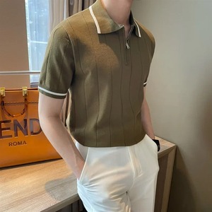 2024 Summer Trendy Korean Style <b>Men's</b> 100% Cotton Half <b>Zip</b>-<b>up</b> Casual Knitted for Polo <b>Shirt</b> Short Sleeves Lapel Breathable - Product Image 4
