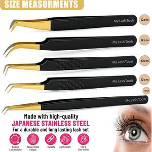 Top Rated Fiber Tip Eyelash Extension Tweezers 45-degre Strong Isolation Curved Classic Private Label Diamond Grip <b>Tool</b> - Product Image 6