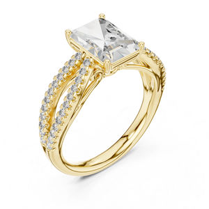 Bague de fiançailles en or jaune 14 carats avec diamant de laboratoire radiant et rond pour femmes |   Nouveau diamant cultivé - Product Image 4