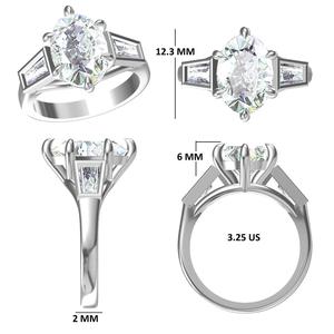 Anillo de Compromiso con Diamante Cultivado en Laboratorio, Color EF, Claridad VS, con 2.5ctw, Tres Piedras Ovaladas, Corte Baguette, Engaste de Bisel, para Tu Día Especial - Product Image 5