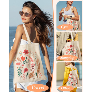 กระเป๋าผ้าแคนวาสผ้าใบผ้าฝ้ายพับได้สำหรับผู้หญิงกระเป๋าโท้ทผ้าคอตตอนธรรมชาติสำหรับ100% - Product Image 6