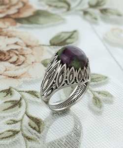 Anillo de filigrana de zoisita rubí único hecho a mano para mujer, anillo de cóctel de diseño Floral Vintage de plata de 925K, regalo de boda perfecto para ella - Product Image 3