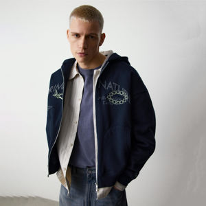 Sweat à capuche d'hiver surdimensionné en molleton français 100% coton, coupe régulière, fermeture éclair, broderie, imprimé en relief, écologique - Product Image 2