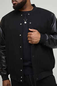 Chaqueta de talla grande pesada con logotipo bordado de chenilla personalizado con mangas de cuero, chaqueta universitaria de Hip Hop transpirable para hombre - Product Image 2