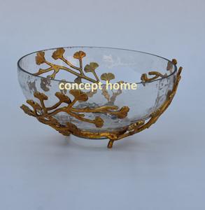 Bol à fruits jetable décoratif tendance, motifs de feuilles métalliques, support unique en acier inoxydable, écologique, sans BPA, pour servir des fruits - Product Image 2