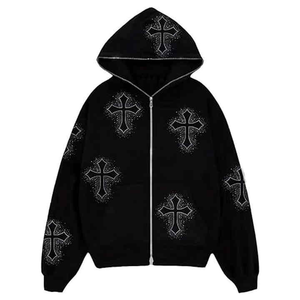 เสื้อฮู้ดแบบมีซิปสำหรับผู้ชายผ้าคอตตอน100% ฮู้ดทำจากพลอยเทียมสำหรับฤดูหนาว - Product Image 4