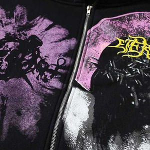 Automne et hiver Y2K mode de rue américaine haute rue tricotée Bieber avec pull à capuche imprimé rétro - Product Image 3