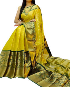 Sari Reversible de Protección Solar con Borde Jacquard de Seda Artificial para Mujer, Marca Vesta Exports, Blusa sin Costuras para Bodas y Fiestas de Verano - Product Image 1