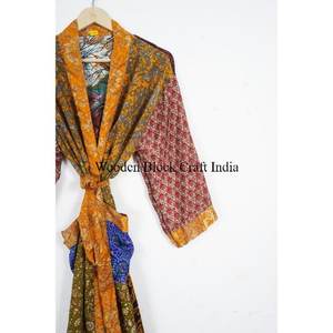 Luxury Lightweight Women's <b>Silk</b> <b>Kimono</b> Boho Chic Floor-Length Flower Print Robe Soft Spa Resorts Beach Loungewear - Product Image 3