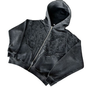 Sudadera con capucha extragrande OEM personalizada con cremallera, forro polar, estilo urbano, vintage, lavado ácido, desgastada, 500 g/m², de alta densidad para hombre - Product Image 1