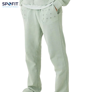 Survêtements 100% coton pour hommes avec logo personnalisé imprimé et déchiré Streetwear avec cordon de serrage surdimensionné - Product Image 3