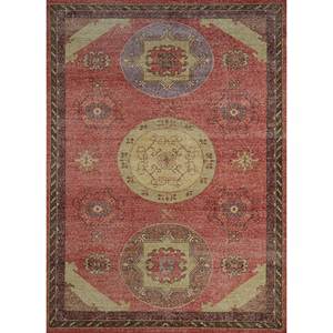 Tapis en laine noués à la main Erbe, motifs rectangulaires abstraits médaillon rouge-orange, grand format pour entrée et couloir - GS-7003 - Product Image 1