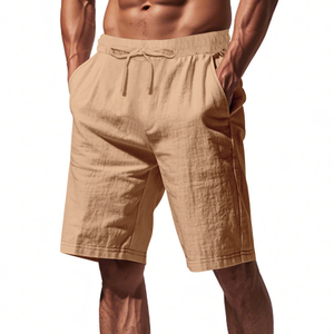 Men's Solid Color Cotton Bermuda Shorts Drawstring Waist Casual Wear Mid Rise With Pockets Breathable Woven Fabric Beach Shorts - Product Image 6