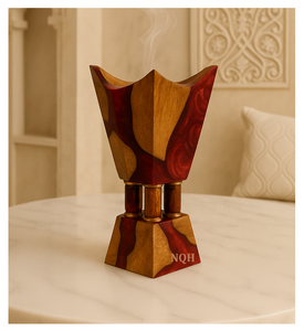 Quemador de Incienso de Resina de Madera de Acacia Árabe de Lujo para Ramadán, Hecho a Mano con Incrustaciones de Resina con Patrón de Diamantes y Detalles de Latón, Porta Incienso de Oud - Product Image 2