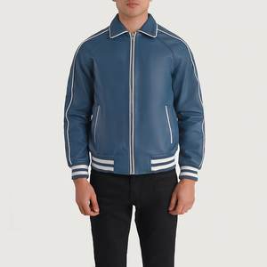 Veste universitaire en cuir bleu cuir de vachette pur cuir véritable mode hommes 2025 meilleur prix en gros Logo personnalisé OEM fabriqué au Pakistan. - Product Image 4