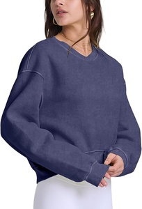 Women's Casual Long Sleeve Crew Neck Letter Print Crop Top Sweatshirt customize fashion sweatshirts women streetwear cropped top - Product Image 2