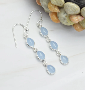 Blue Chalcedony Earrings 925 Sterling Silver Gemstone Drop Earrings Handmade Pear Shape <b>Jewelry</b> for Parties Anniversaries - Product Image 2