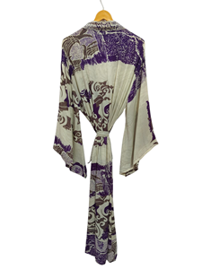 Longueur de cheville Robe en soie Robe multicolore Robe de nuit Robe indienne Vintage soie recyclée Sari Kimono, - Product Image 3