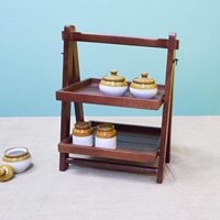 Organisateur en bois pliable de qualité supérieure marron 2023/Double plateau avec plateaux en bois en forme de rectangle à vendre