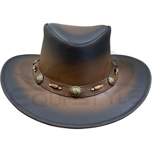 Venta al por mayor de sombreros de vaquero del oeste para los hombres de dos tonos de cuero marrón Bush sombrero con Buffalo Conchos & Bones proveedor directo de fábrica - Product Image 2