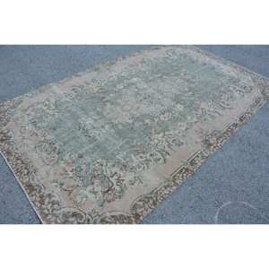 Vintage 5.5x9.3 pieds vert Beige turc laine tapis fait à la main grande surface Rectangle Patchwork Latex support pour couloir chambre décor - Product Image 2