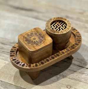 Brûleur d'encens en bois et résine écologique durable, design antique, fait main en Inde, pour usage religieux, support d'encens pour la maison, spécial Ramadan - Product Image 4