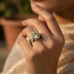Vintage Women's Round Crystal Ring Bezel Setting Elegant Engagement Jewelry 18K gold plated Tone Style - Product Image 1
