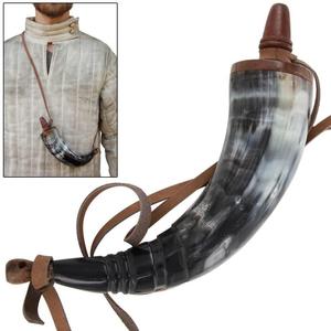 Corne de buffle en poudre, artisanat, corne naturelle, véritable corne pour ceinture en cuir avec embout en laiton et couvercle en bois - Product Image 3