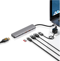 Câble de transfert de données haute vitesse Powerology 6-en-1 Slim 4K en alliage d'aluminium USB-C/RS232 Série 10 Gbit/s pour ordinateur iOS et batterie externe