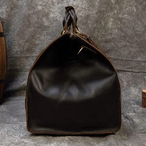 Sac de voyage en cuir noir avec fermeture à glissière pour les voyages - Product Image 6