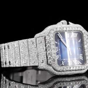 Trendy Royal <b>Blue</b> Dial Moissanite Diamond Studded Stainless Steel Analog <b>Watch</b> Elegant Iced Out Customizable Wrist <b>Watch</b> <b>for</b> <b>Men</b> - Product Image 3