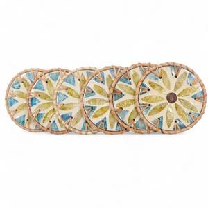 Posavasos Decorativo Bohemio de Nácar con Borde de Ratán Tejido a Mano de Vietnam para Decoración de Mesa, Directo de Fábrica - Product Image 3