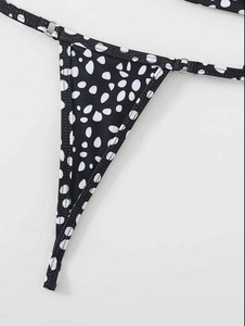 Women's <b>White</b> Black Polka Dot Print Underwire <b>Bikini</b> <b>Set</b> Halter Neckline Triangle Top Hipster Bottoms 2 Piece Swimwear 100% - Product Image 2