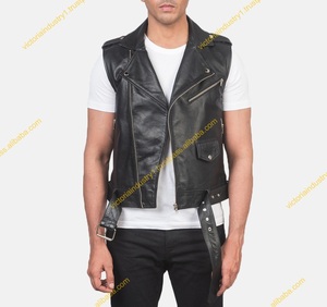 Vrais hommes vestes en cuir pour moto équitation Club col montant fermeture éclair gilet en noir pour hommes adulte moto cuir gilet - Product Image 6