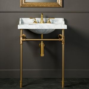 Polished solid brass wash <b>basin</b> stand with fine details and vintage aesthetics for Victorian-style bathroom space - Product Image 1