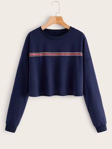 Vente en gros de sweatshirts courts décontractés 100% coton à carreaux avec logo personnalisé pour femmes - Product Image 6